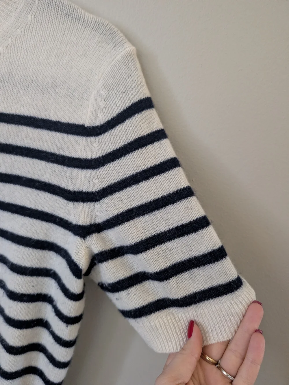 Banana Republic Cashmere Navy Stripe Short Sleeve Sweater - Picture 3 of 4